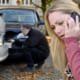 woman calling for police for a car accident that's not her fault
