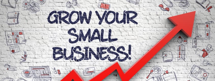 Grow Your Small Business Drawn on White Brick Wall. 3d.